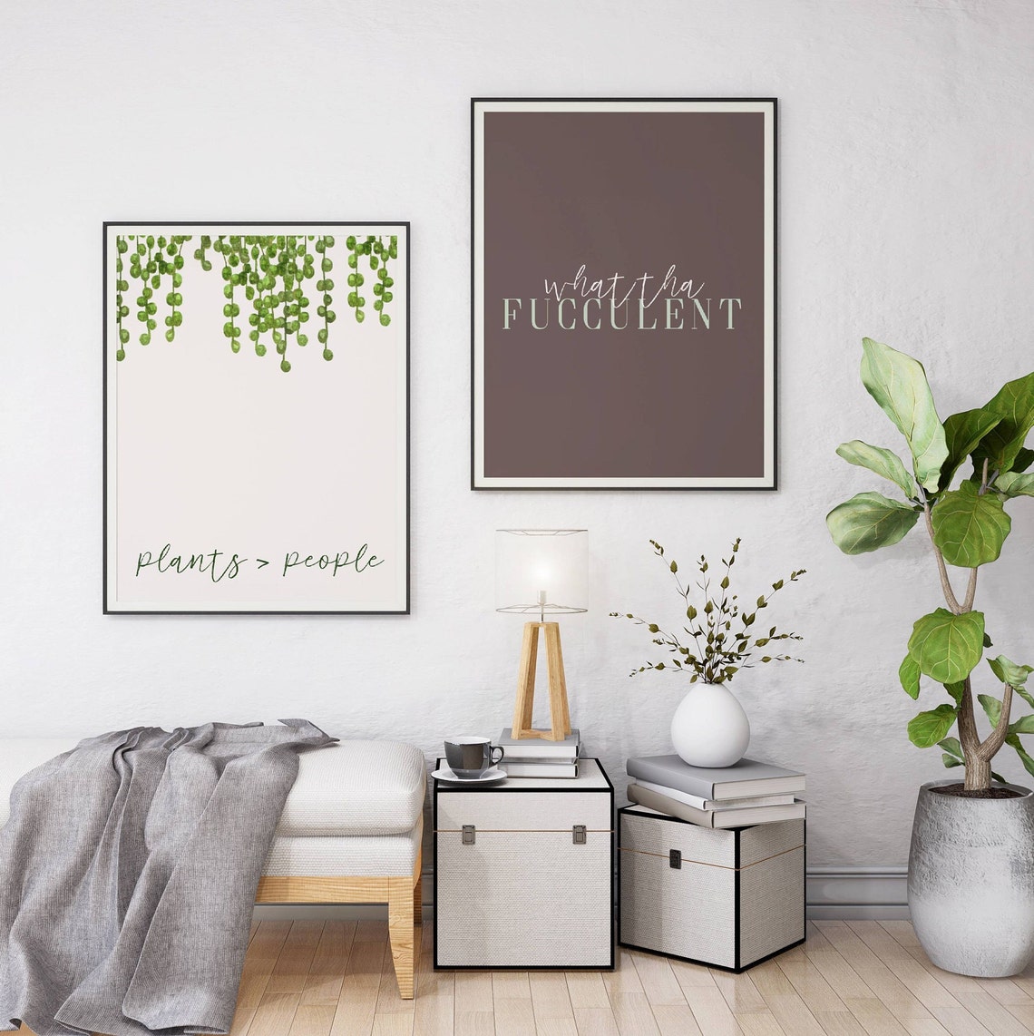 String Of Pearls Plants Over People Watercolor Houseplant Poster - Image 2
