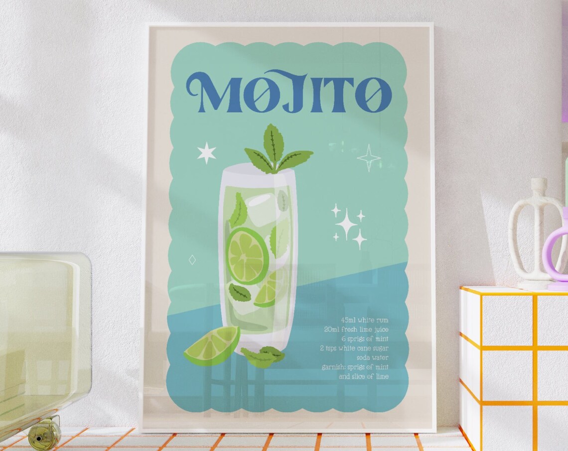 Cocktail Mojito Print, Fun Bar Kitchen Wall Art