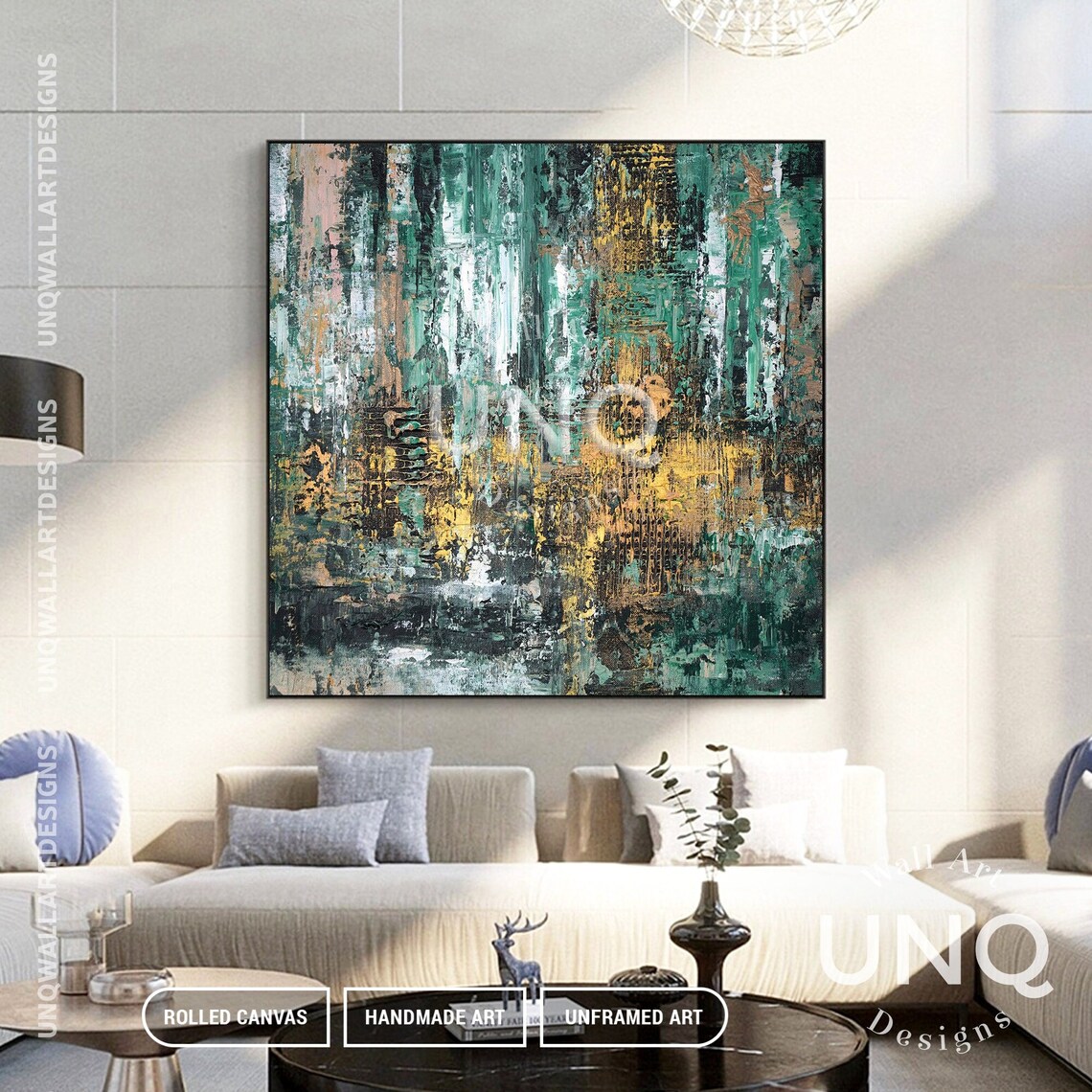 Emerald Green And Gold Abstract Textured Painting Modern Decor Poster - Image 3