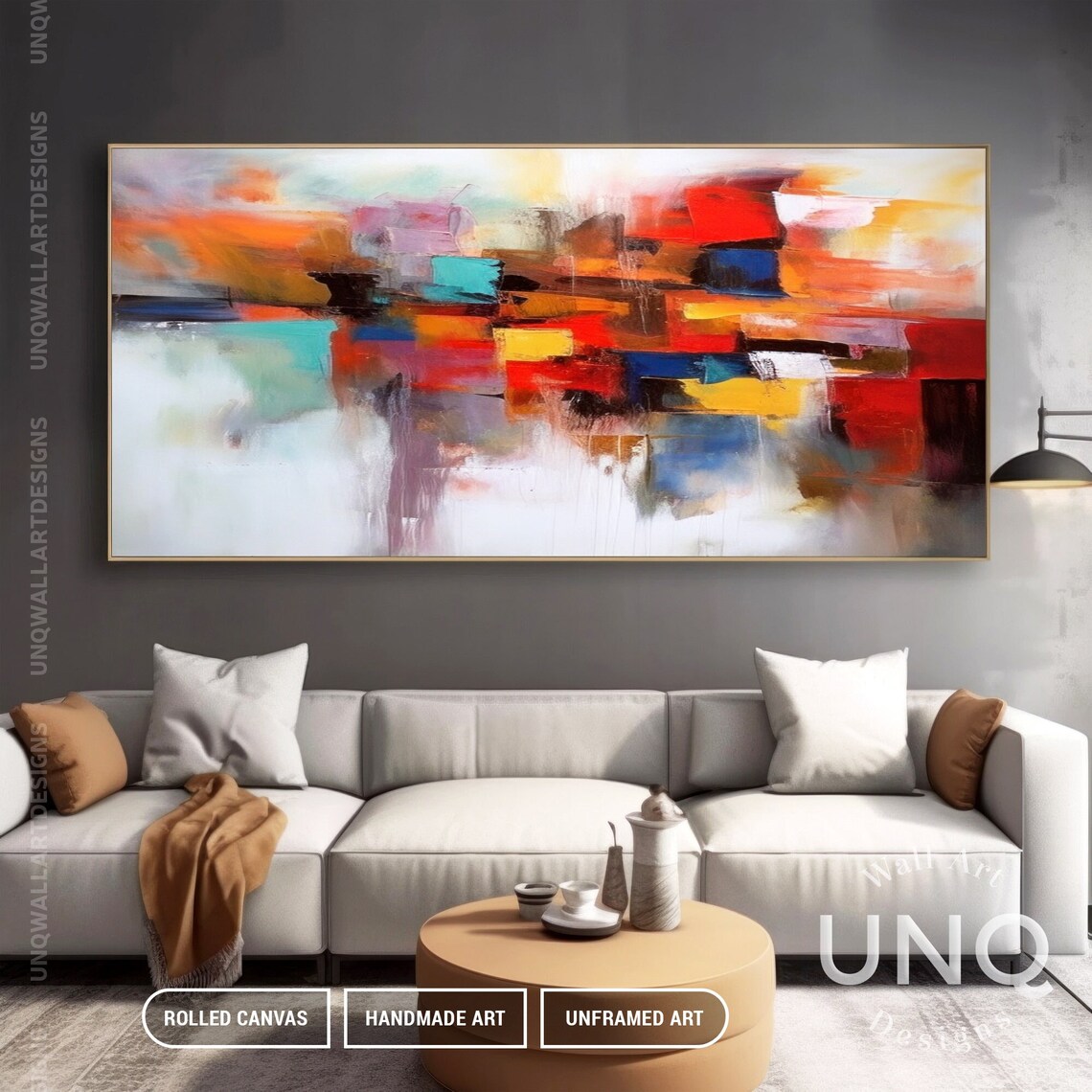 Extra Large Bright Color Brush Stroke Oil Painting Original Handmade Vertical Artwork Modern Art On Red Yellow Xxl Room Art - Image 4