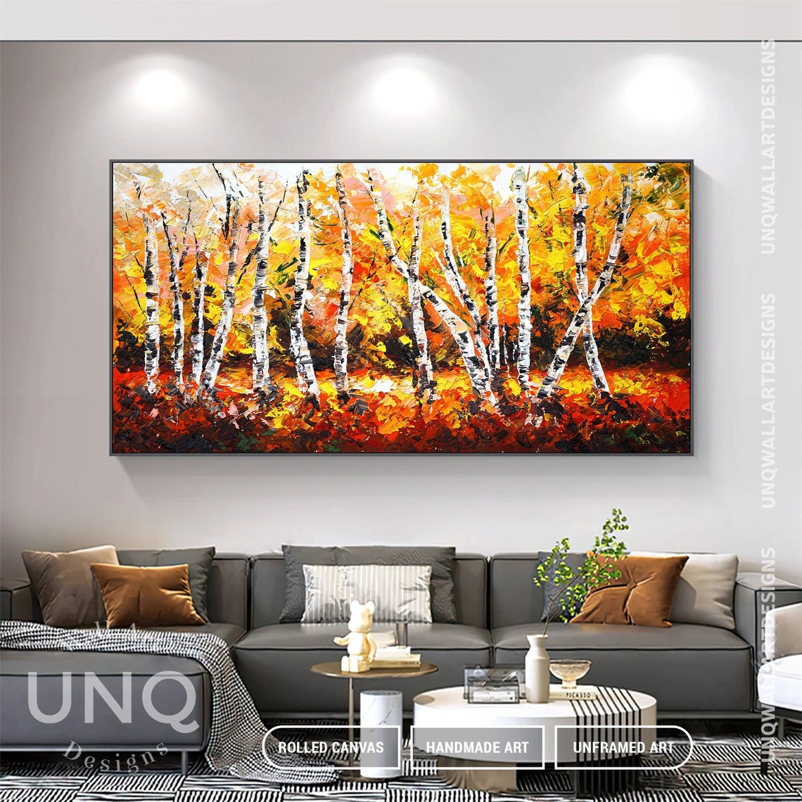 Golden Birch Forest Autumn Landscape White Trunks Orange Leaves Poster - Image 5