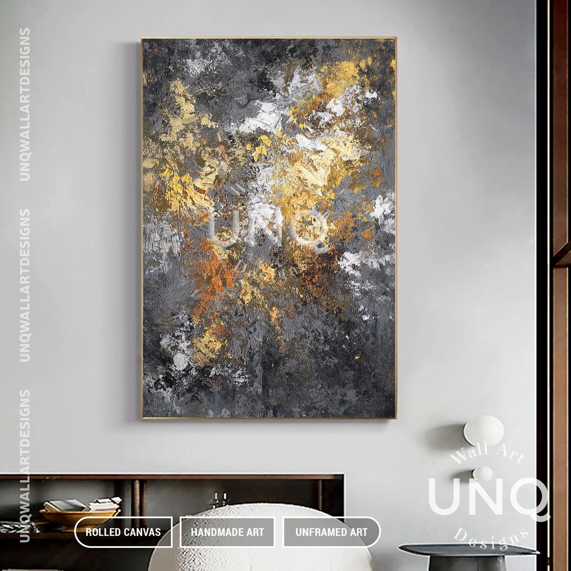 Gold Foil Original Wall Art Abstract Painting Gray Black Gold Original Palette Knife Painting Hand Painted Textured Abstract Wall Decor - Image 6
