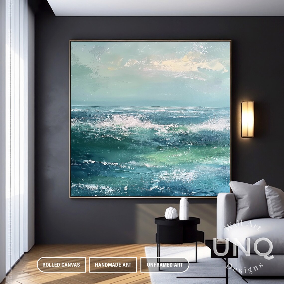 Teal Ocean Waves And Pale Sky Minimalist Modern Seascape Poster - Image 6