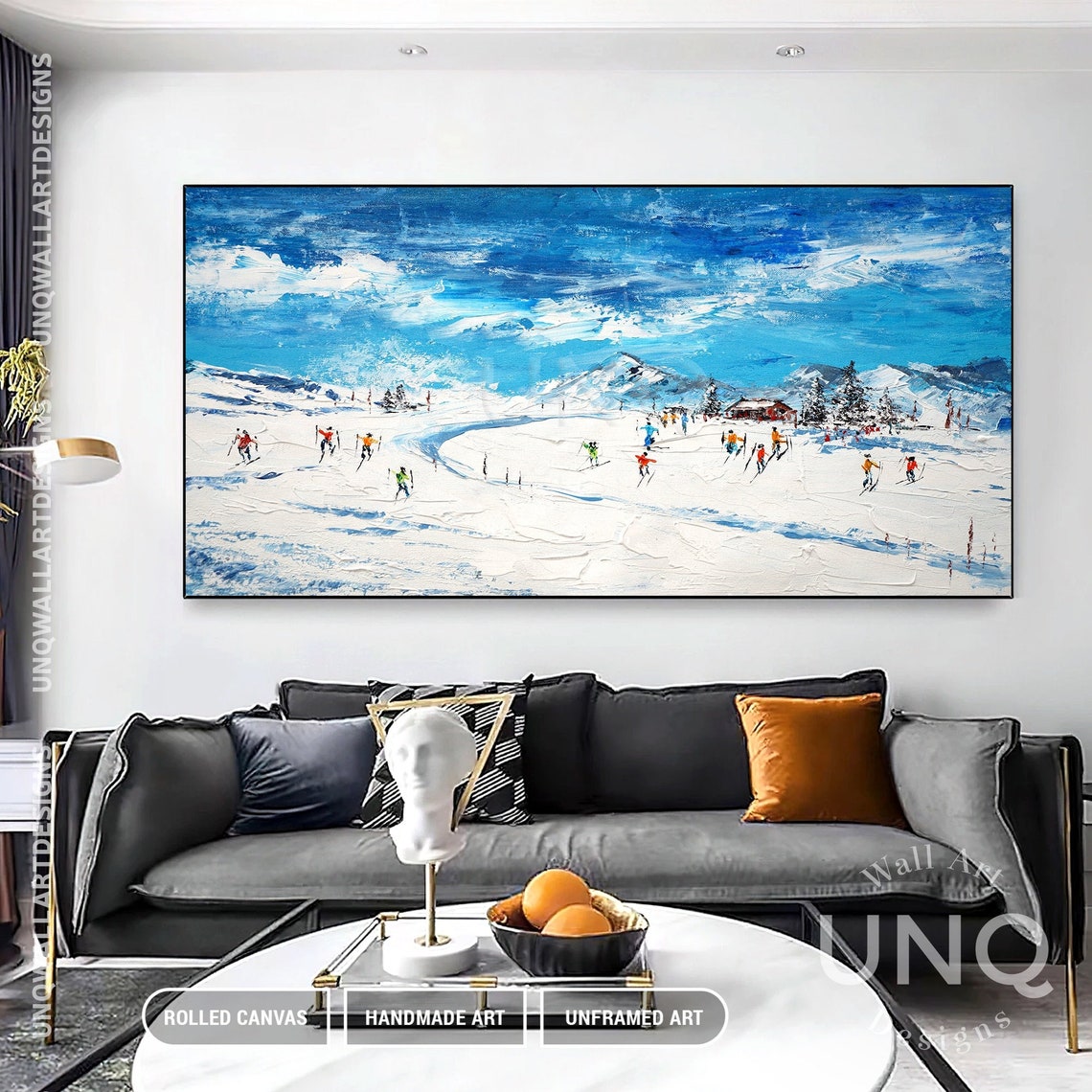Original Ski Sport Acrylic Painting On Modern Oil Texture Wall Art Skier On Snowy Mountain Art Personalized Gift Home Deco - Image 5