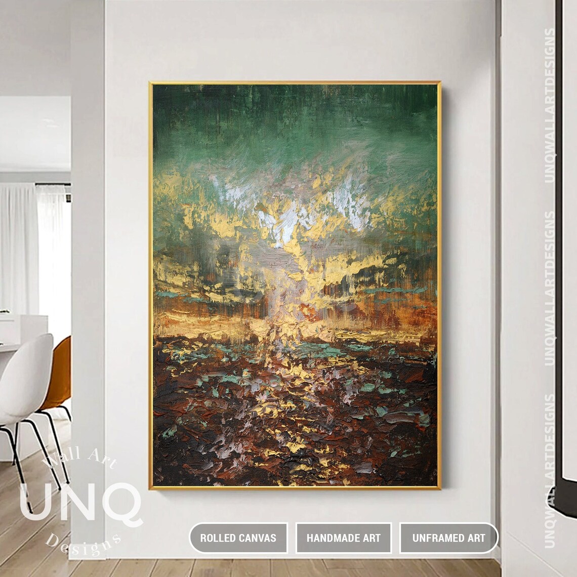 Green And Gold Abstract Landscape Dusk Textured Painting Decor Poster - Image 4