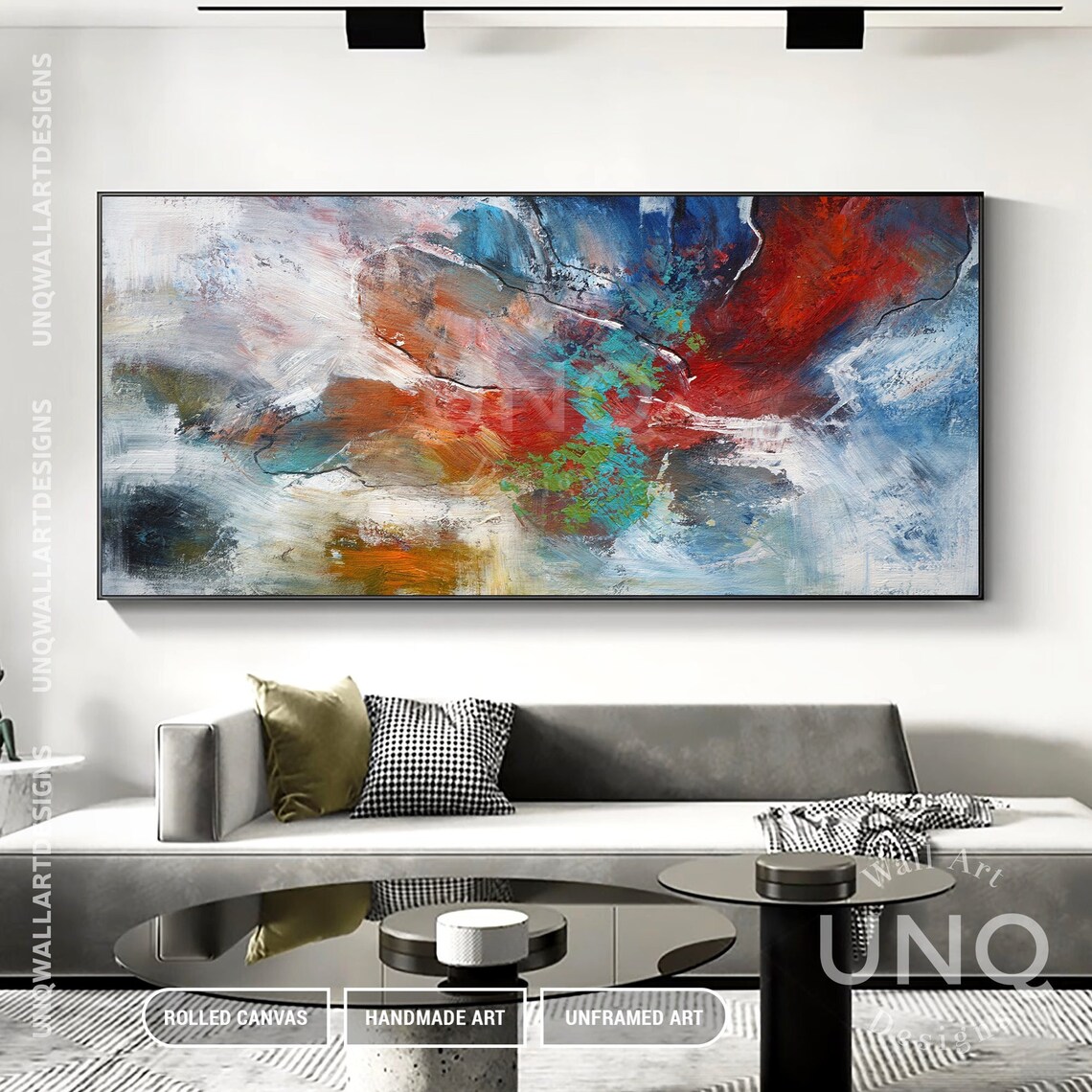 Red Blue And White Bold Color Burst Modern Abstract Painting Poster - Image 4