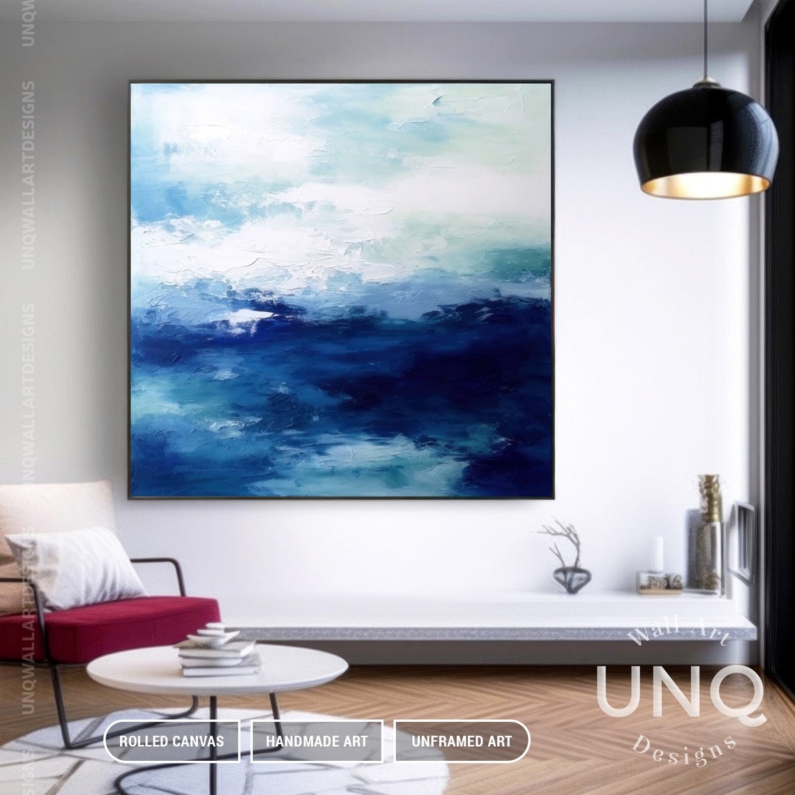 Deep Navy Blue Ocean Waves Textured Modern Abstract Sea Art Poster - Image 5