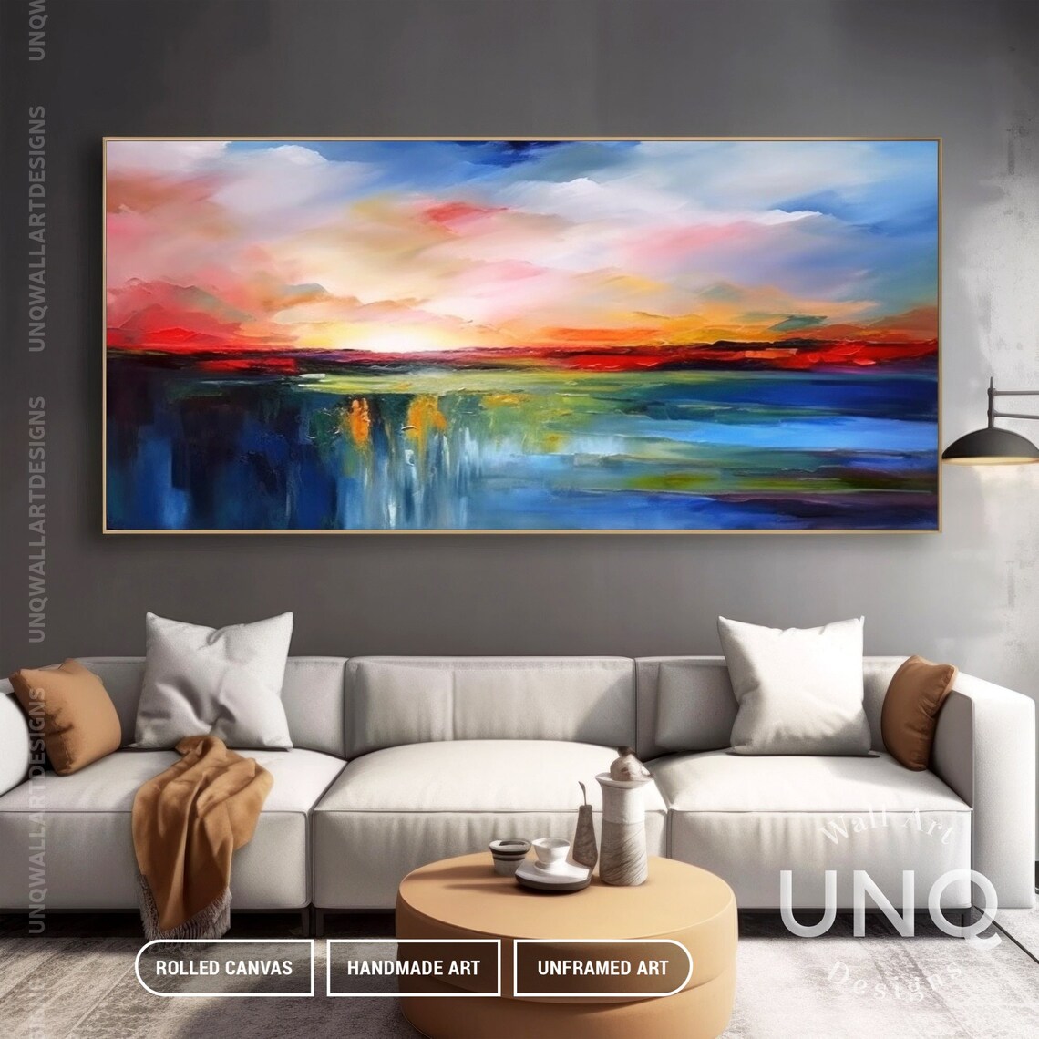 Sunrise Seascape Modern Abstract Oil Painting Art Print - Image 3