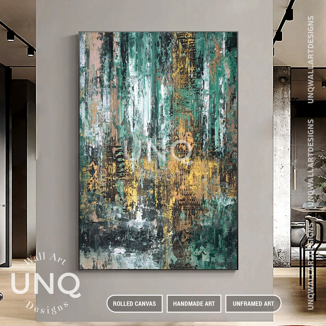 Emerald Green And Gold Abstract Textured Painting Modern Decor Poster - Image 2