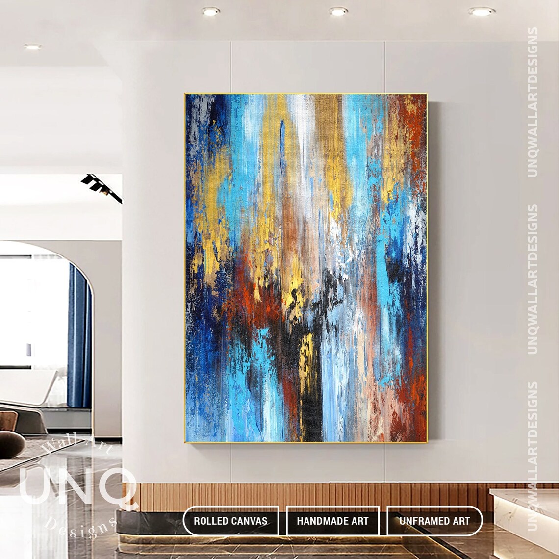 Modern Blue Gold Blue And Gold Art Navy Blue Art Heavy Textured Wall Decor Abstract Marble Wall Art Contemporary Art - Image 4