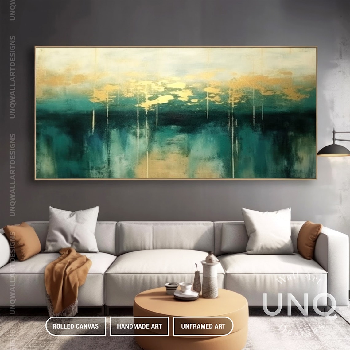 Green And Gold Leaf Abstract Painting Emerald Forest Luxury Poster - Image 3