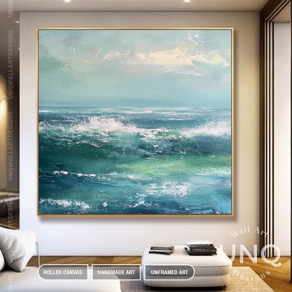 Teal Ocean Waves And Pale Sky Minimalist Modern Seascape Poster - Image 5