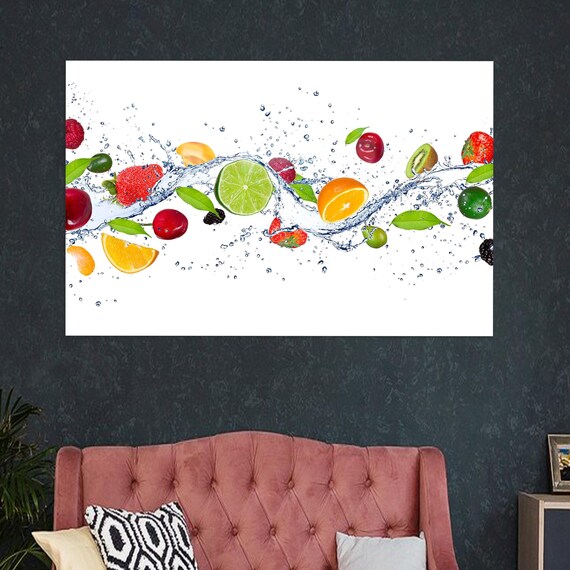 Fresh Fruit Water Splash Strawberry Lime Orange Kitchen Poster