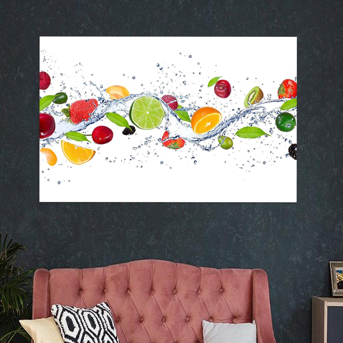Fresh Fruit Water Splash Strawberry Lime Orange Kitchen Poster