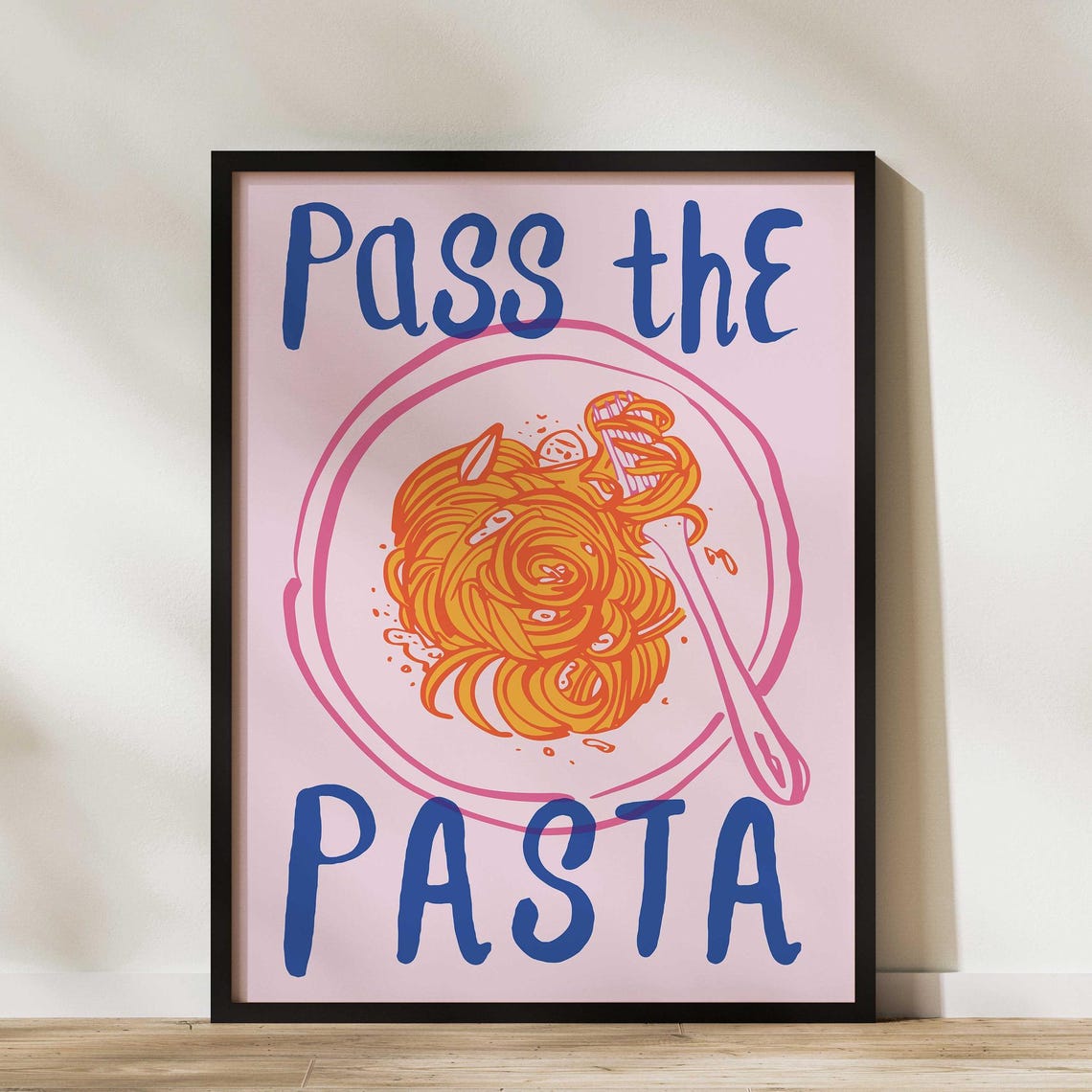 Pass The Pasta Spaghetti Bowl Playful Kitchen Typography Poster