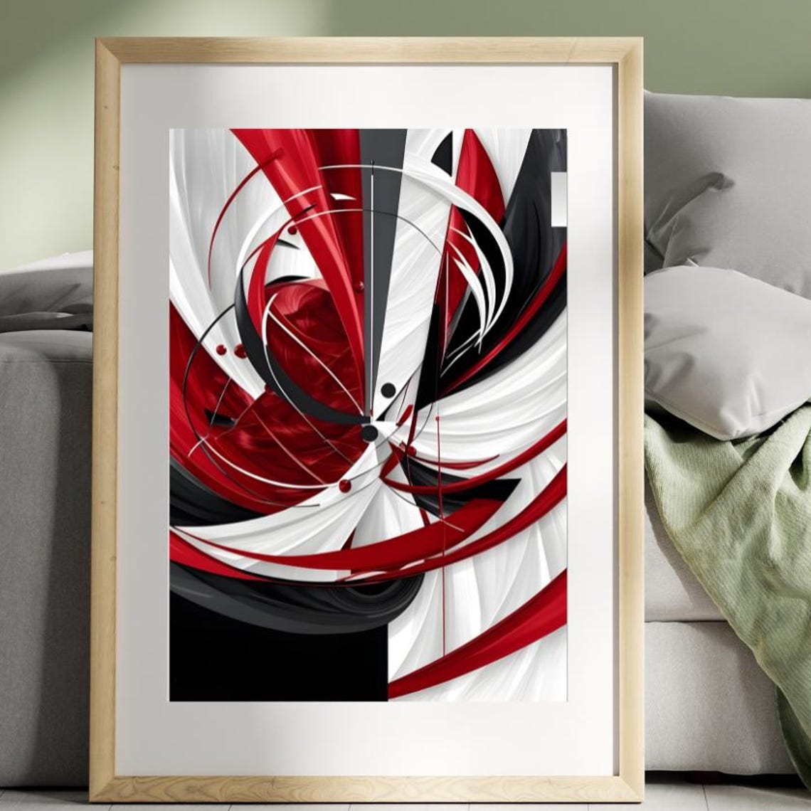 Red White Black Swirl Line Vortex Spiral Modern Graphic Art Poster