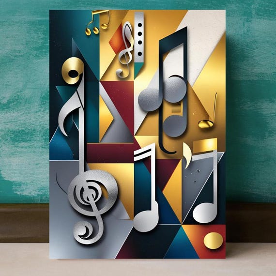 Modern Abstract Music Notes Poster Midcentury Wall Art Bold Geometric Shapes And Colour With Musical Symbols Artwork Jazzinspired Decor