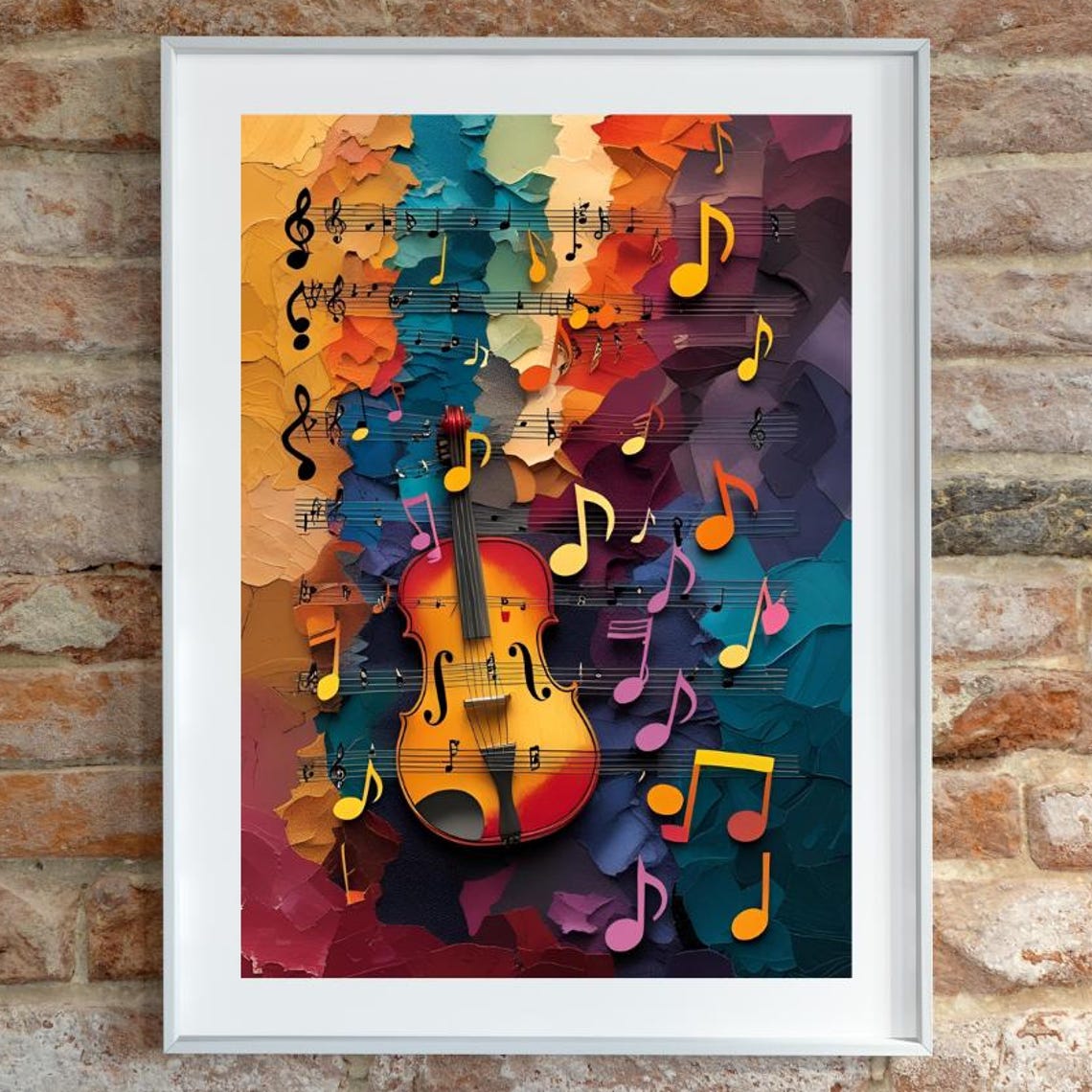 Violin with Colourful Paint Splash and Music Notes Art Poster
