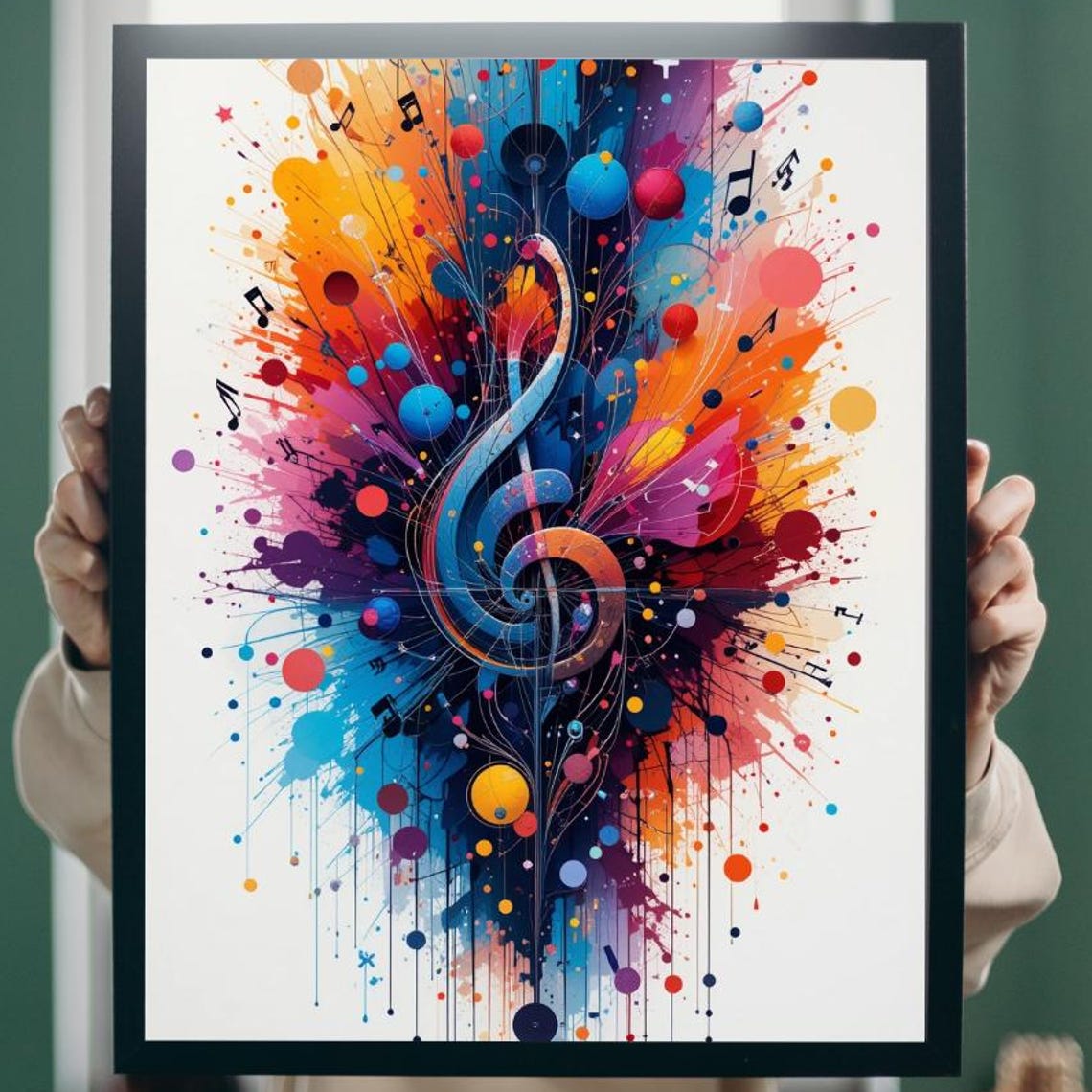 Treble Clef Watercolour Splash Abstract Musical Notes Poster