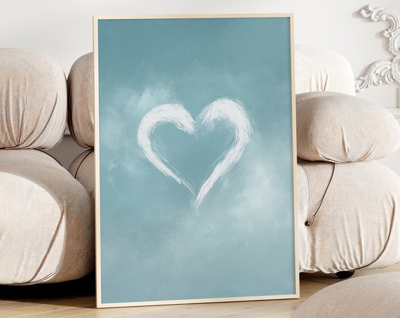 Modern Living Room Wall Decor Scandi Heart Poster Blue And White Romantic Illustration Minimalist Hallway Bedroom