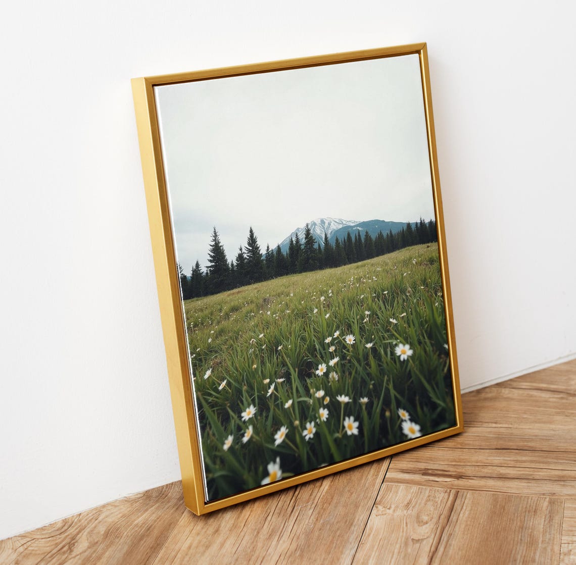 Wildflower Meadow Daisy Field Snow Capped Mountain Pine Forest Poster - Image 5