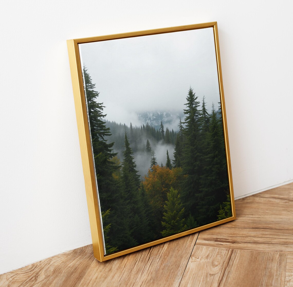 Misty Evergreen Forest Fog Mountain Peak Fall Nature Photo Poster - Image 5
