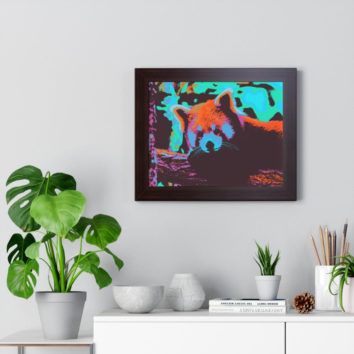 Vibrant Red Panda Close-Up in Neon Pop Art Colors Framed Poster - Image 4