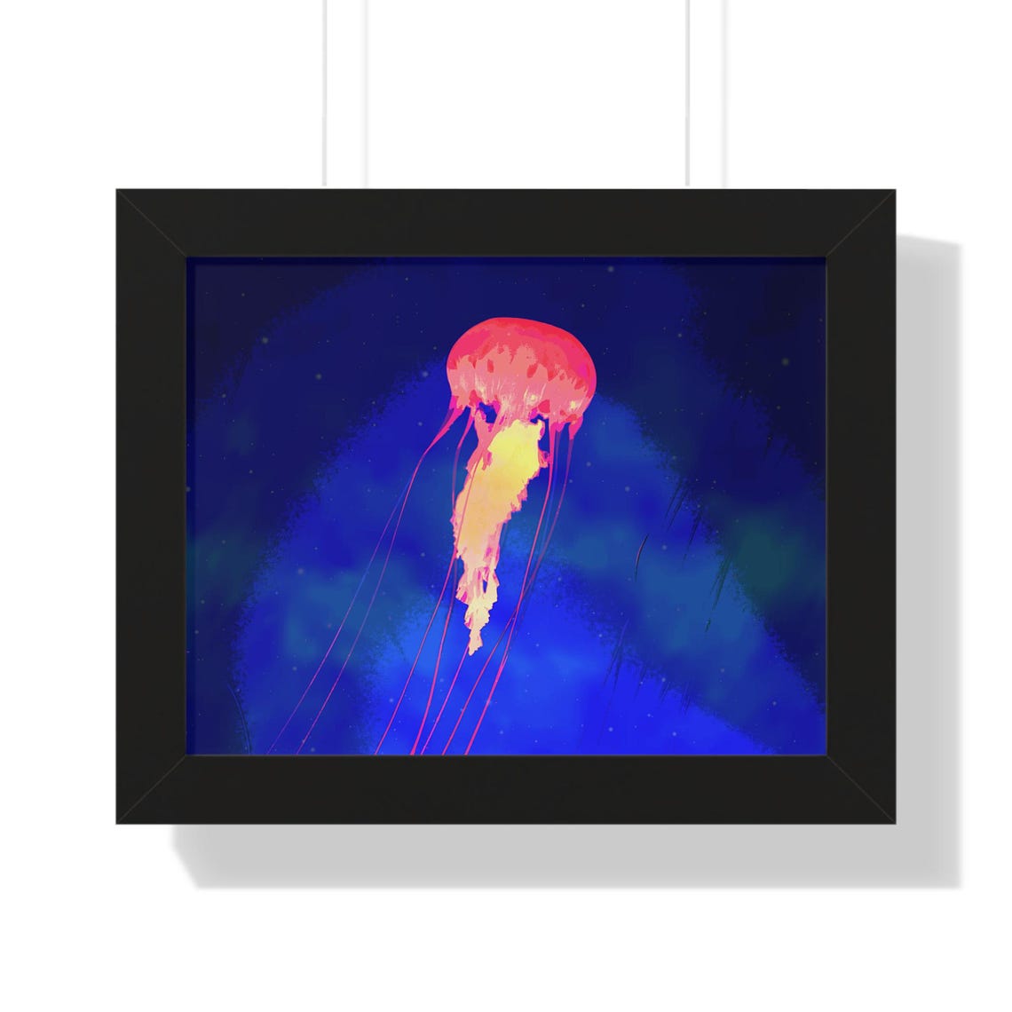 Glowing Pink Jellyfish Drifting in Deep Blue Ocean Framed Poster - Image 3