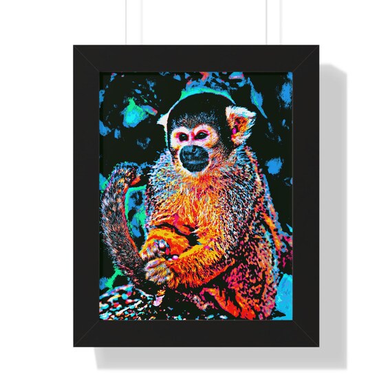 Neon Pop Art Monkey Poster Colorful Squirrel Monkey Portrait
