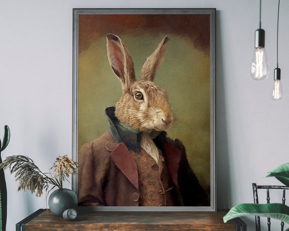 Vintage Hare Altered Art, Funny Animal Print