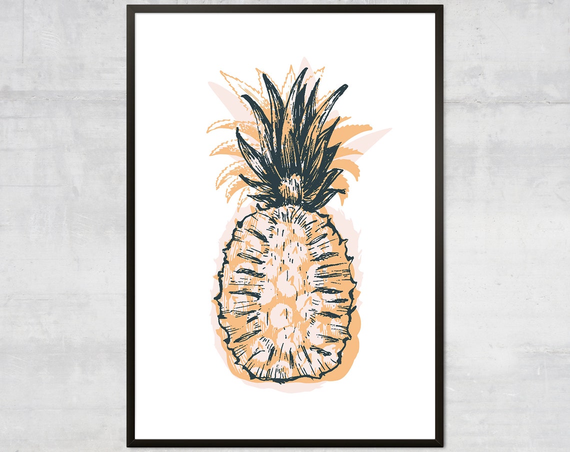 Pineapple Print Minimalist Bohemian Decor Kitchen Art Tropical Artwork Fruit