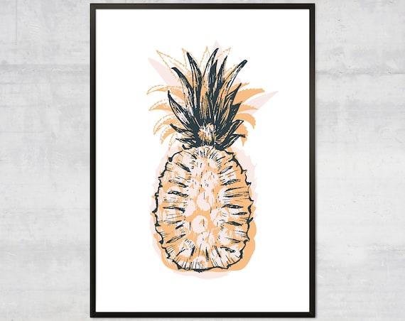 Pineapple Sketch Minimalist Tropical Boho Kitchen Artwork Poster