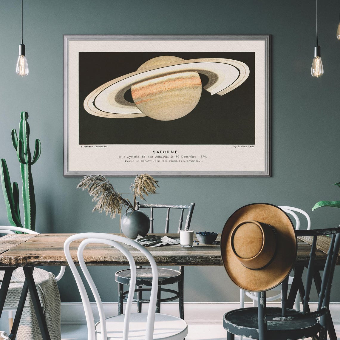 Vintage Saturn Illustration Print Antique Astronomy Art Celestial Space Poster Retro Planet Artwork Scientific Wall Decor