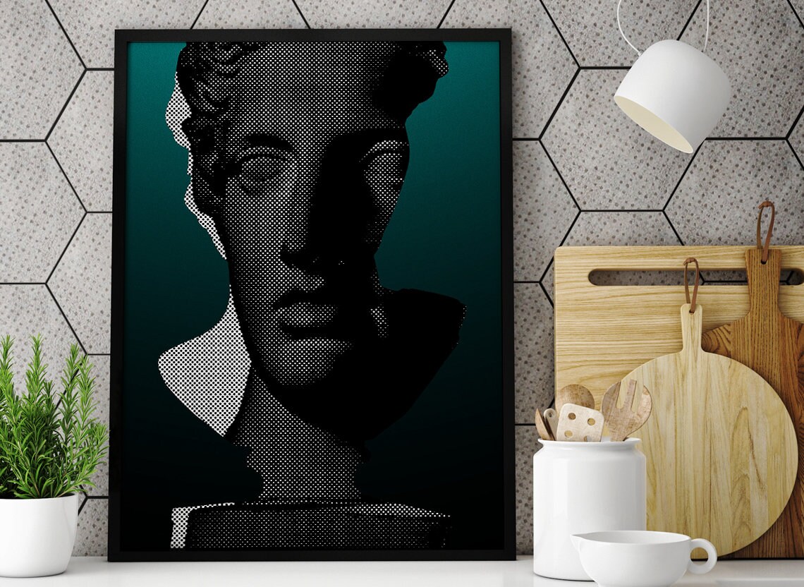 Abstract Statue Art Print, Modern Bust Sculpture