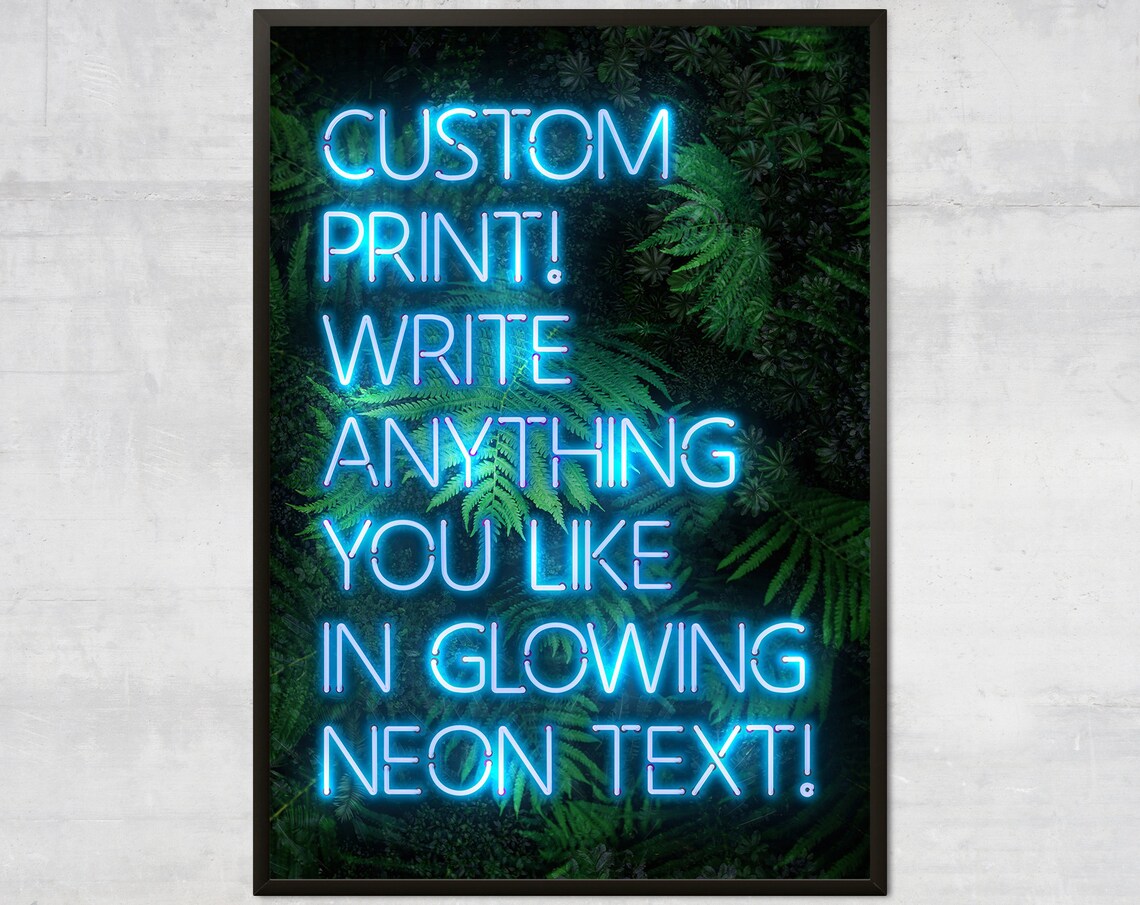 Personalised Blue Neon Floral Quote Art Print