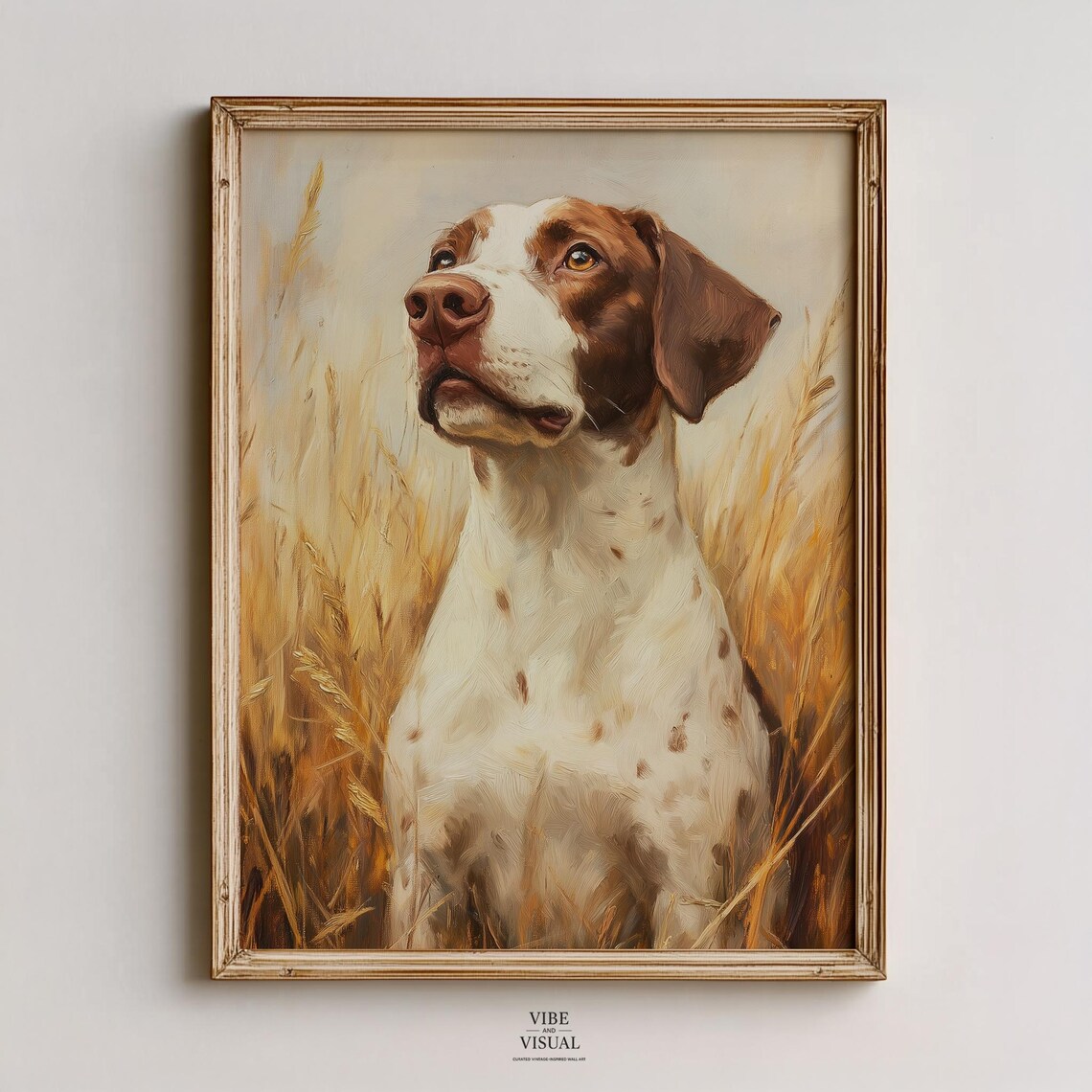 Pointer Hunting Dog Tall Grass Vintage Farmhouse Dog Portrait Poster