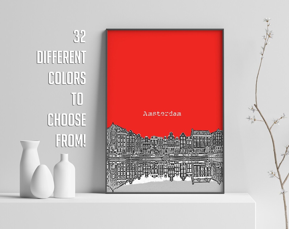 Amsterdam Skyline Travel Poster, Holland City Print