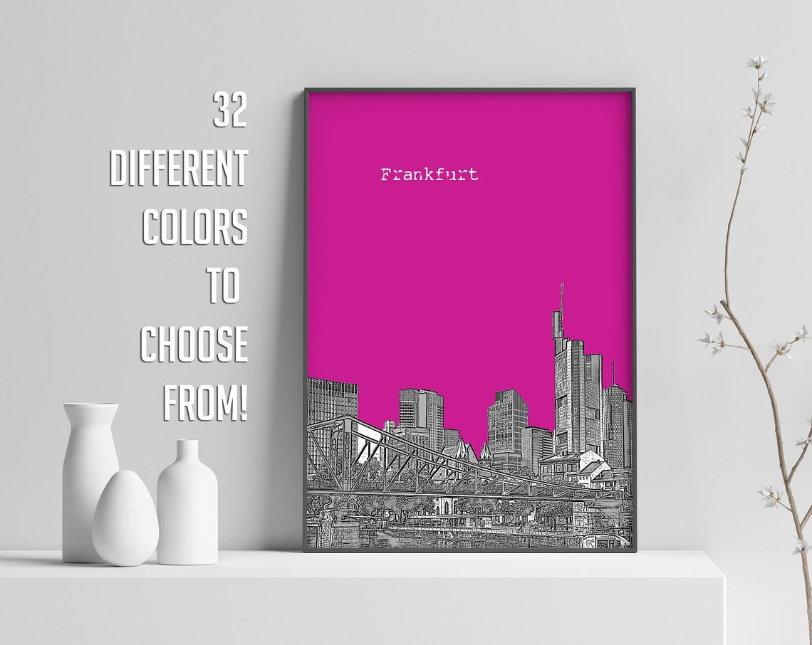 Frankfurt Skyline Bridge Magenta Pop Art Germany City Poster