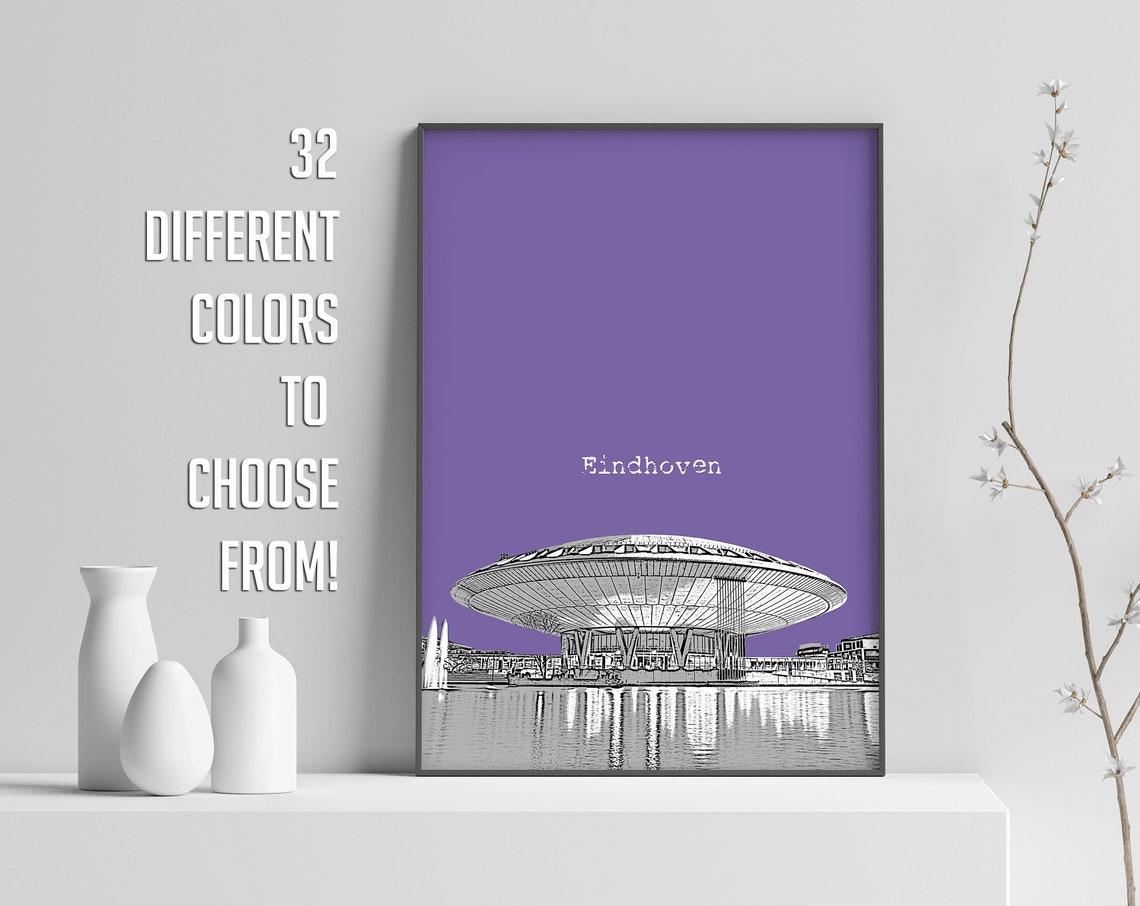 Eindhoven Evoluon Saucer Purple Pop Art Holland Landmark Poster