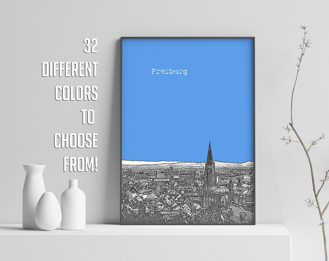 Freiburg Cathedral Spire Blue Pop Art Germany Skyline Poster