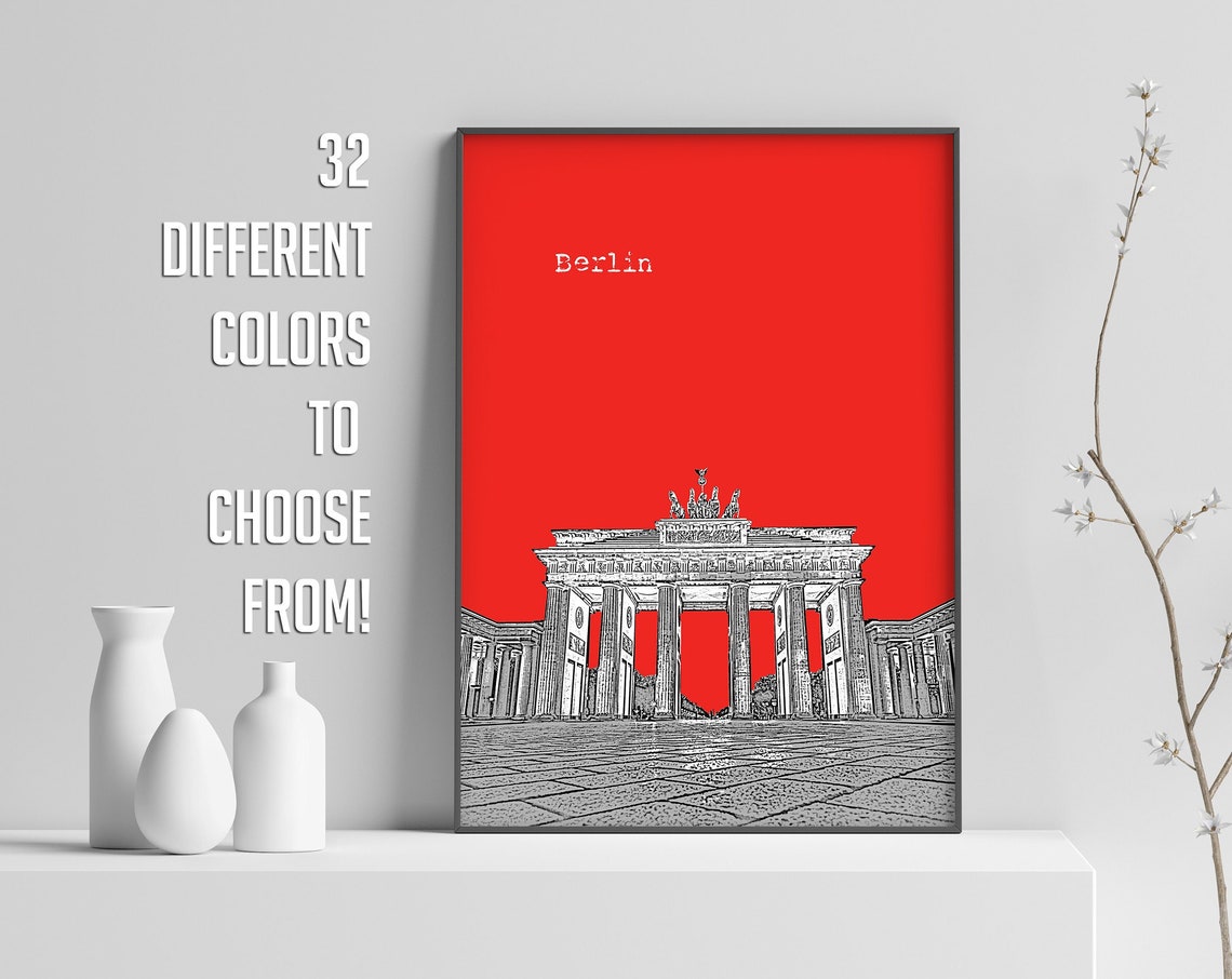 Berlin Brandenburg Gate Bold Red Sketch City Landmark Poster