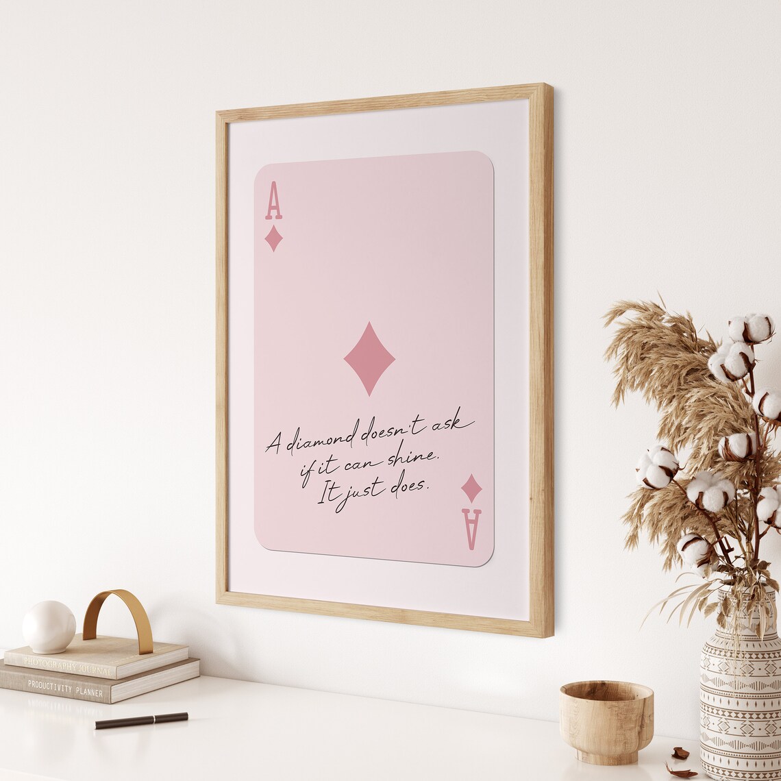 Retro Playing Card Ace Quote Art Print, Pink - Image 2