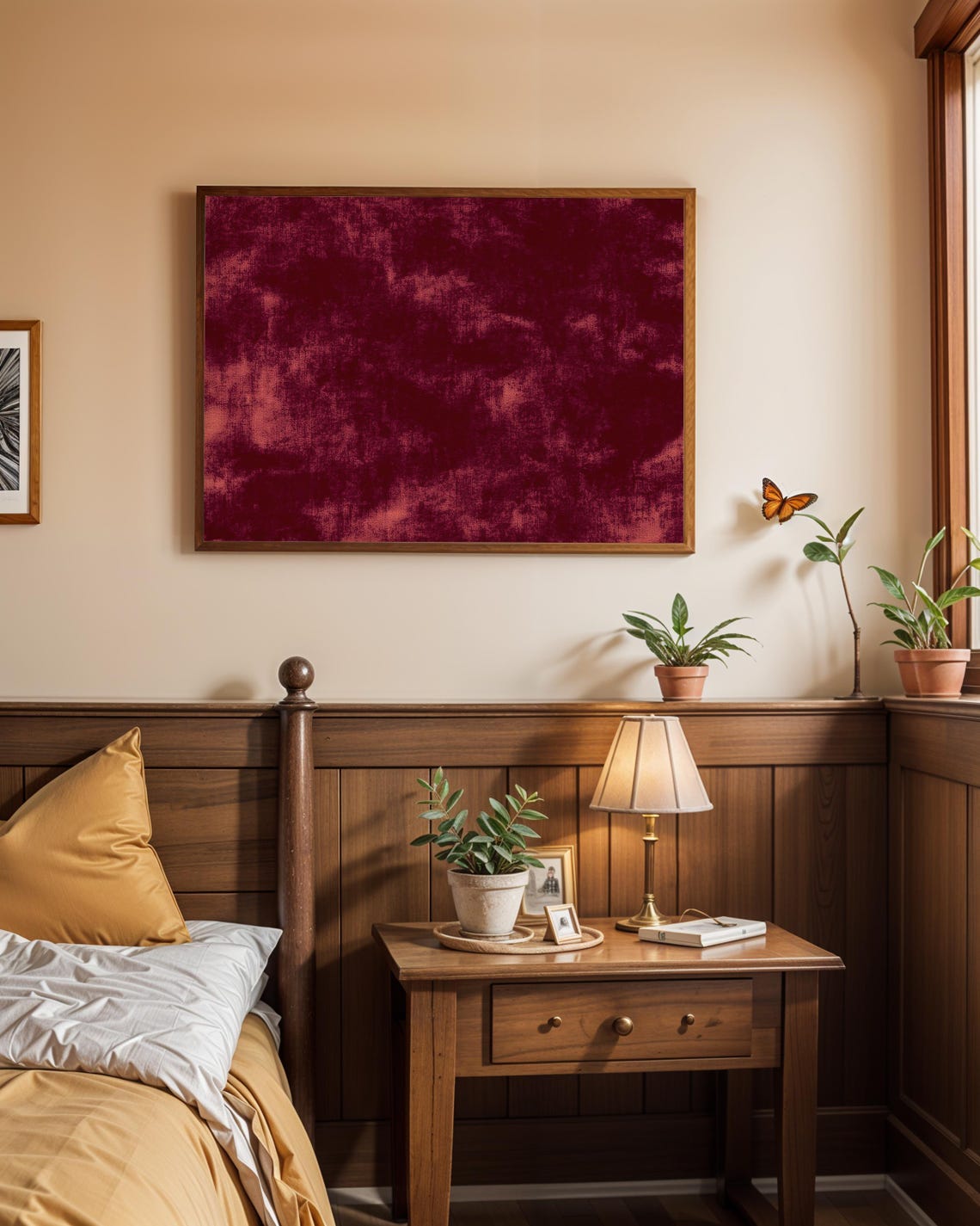Deep Red Velvet Textured Abstract Moody Retro Style Wall Art - Image 3