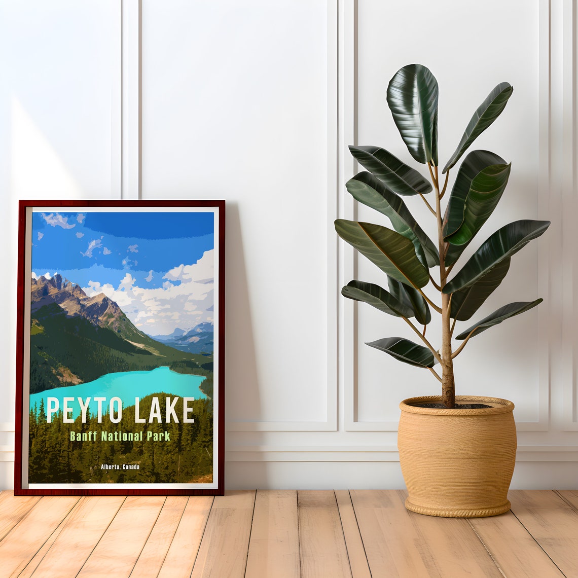 Peyto Lake Retro Travel Poster Alberta Canada Art Vintage Canadian Rockies Poster Hiking Canada Print Banff National Park Travel Poster - Image 2