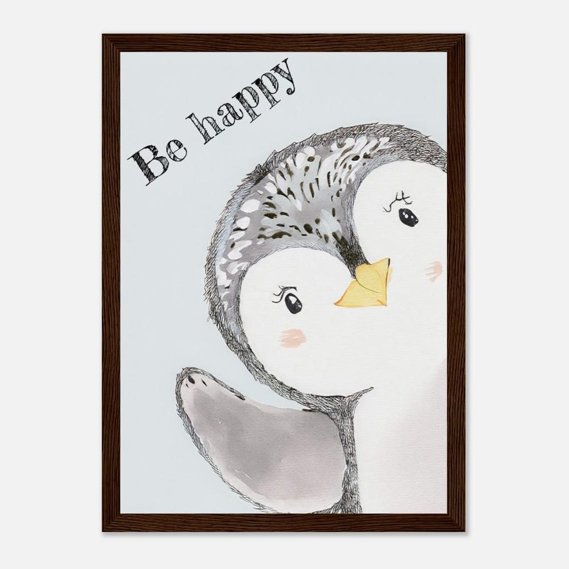 Be Happy Penguin Quote Cute Illustrated Nursery Decor Wall Art - Image 2
