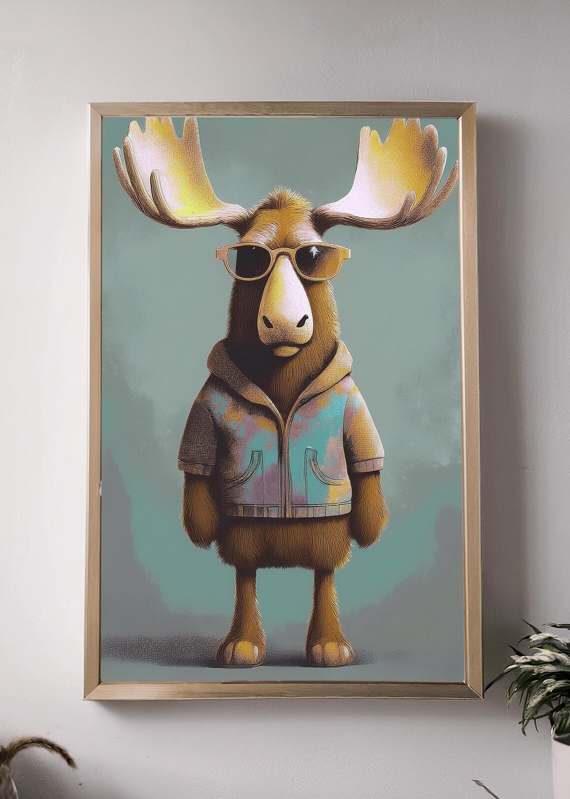 Hipster Moose Wearing Sunglasses Colorful Jacket Funny Art Poster - Image 3