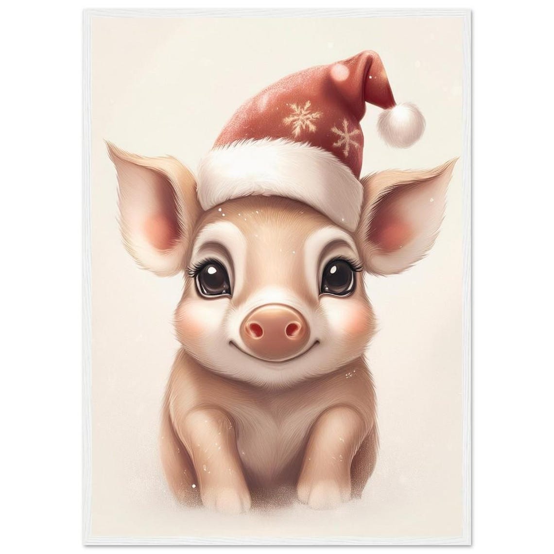 Christmas Baby Piglet in Snowflake Santa Hat Cute Holiday Poster - Image 2