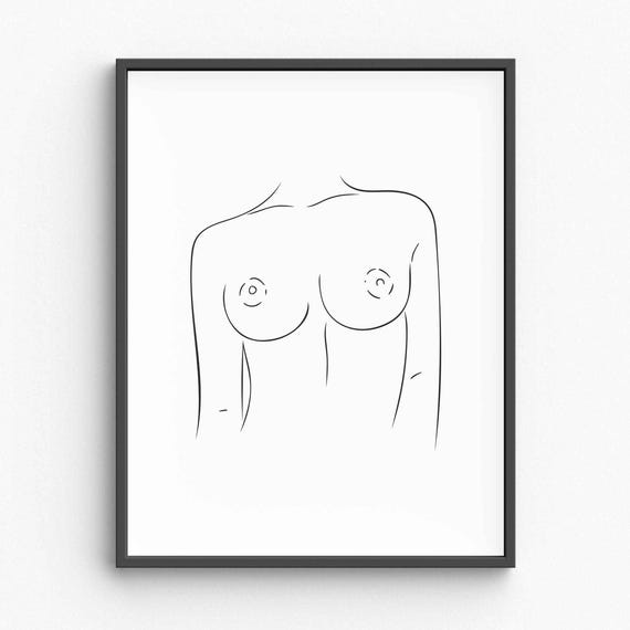 Erotic Line Art Print Boobs Nudity Drawing Nude Minimalist Wall Bedroom
