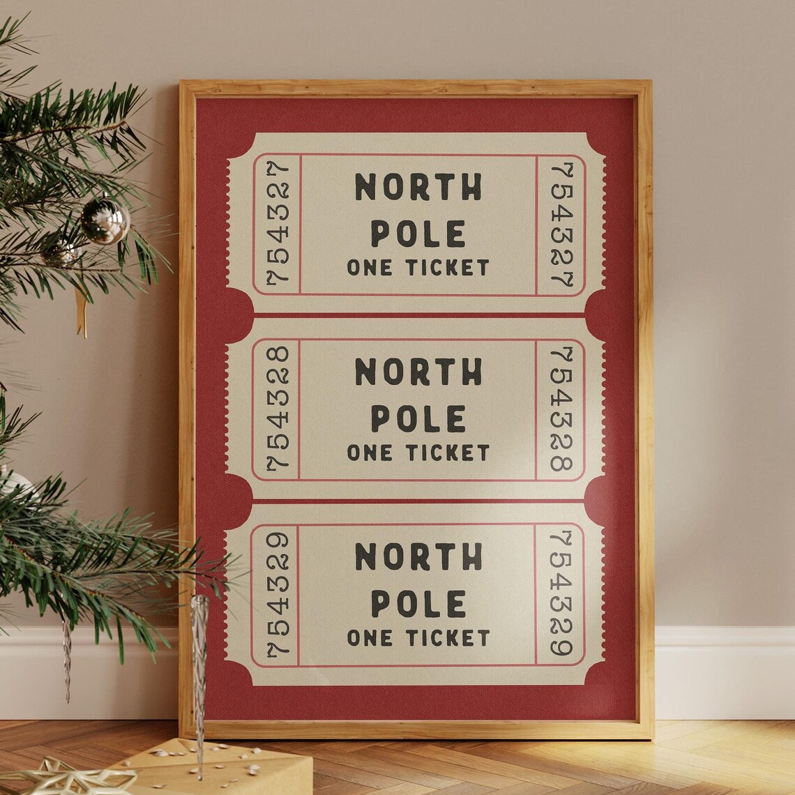 North Pole Ticket Christmas Holiday Travel Poster