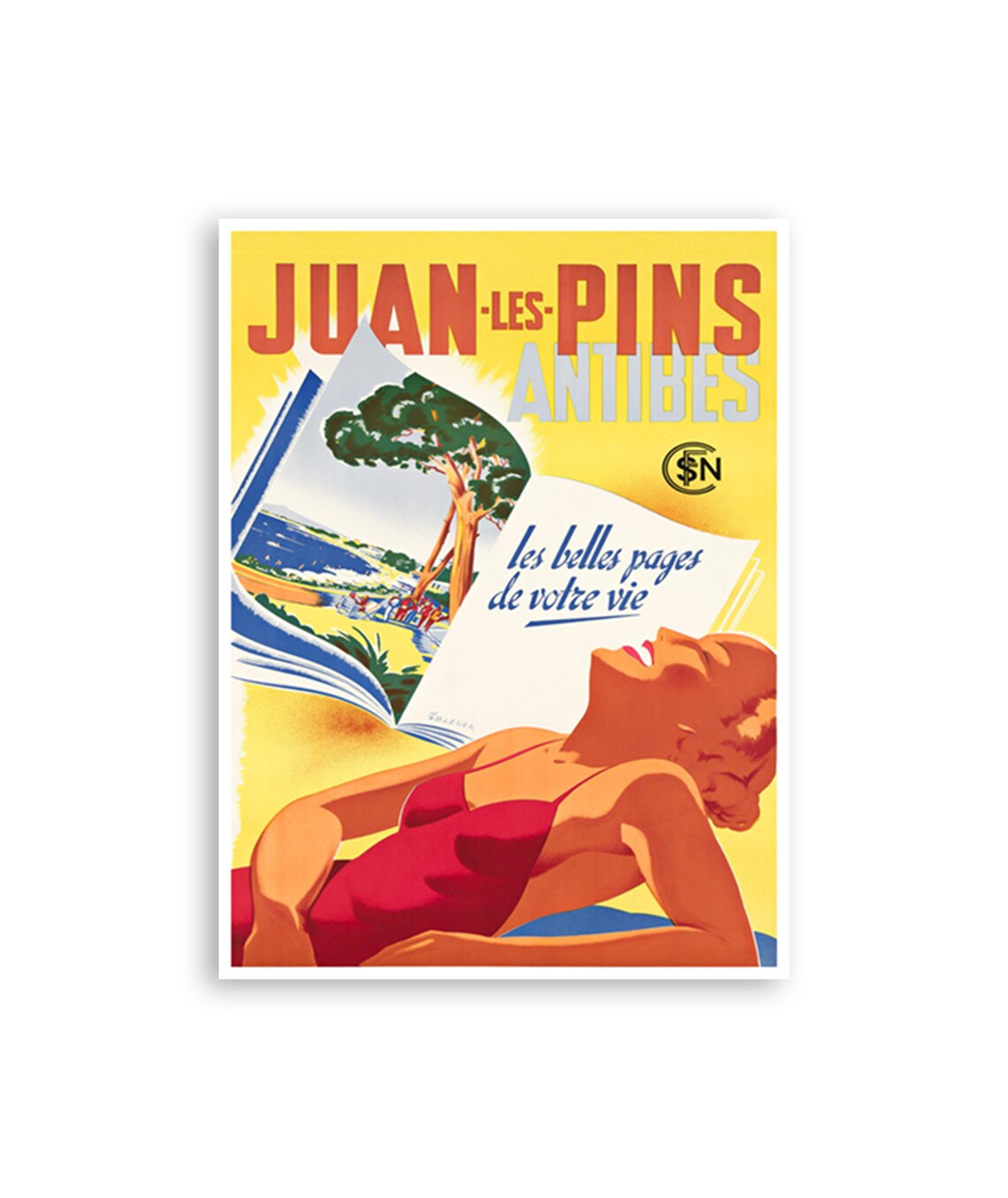 Juan Les Pins Antibes French Riviera Beach Vintage SNCF Travel Poster